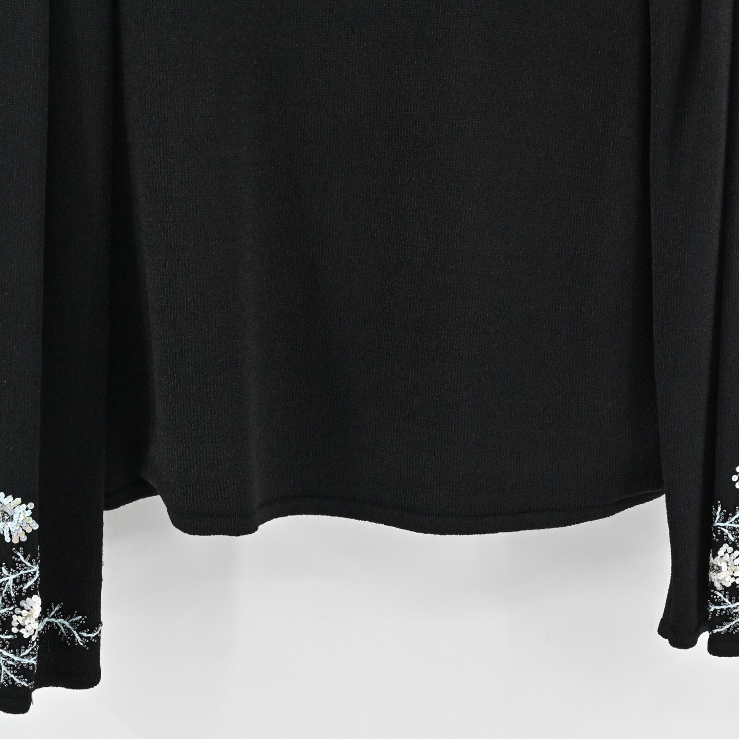 SIGRID OLSEN Womens Beaded Jacket Sz XL Black Sequin Floral Trim Knit Cardigan