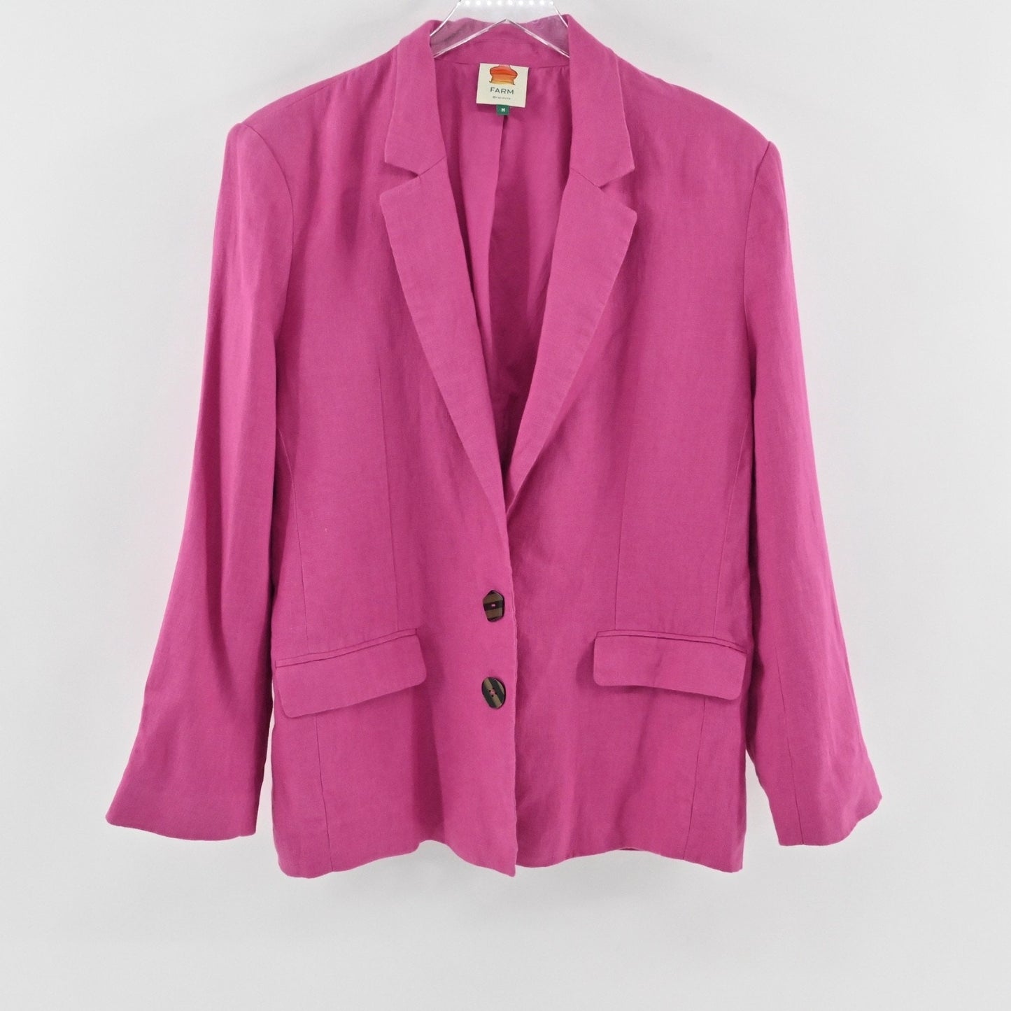 FARM RIO Womens Oversized Linen Blazer Size M Pink Single Breasted Shoulder Pads