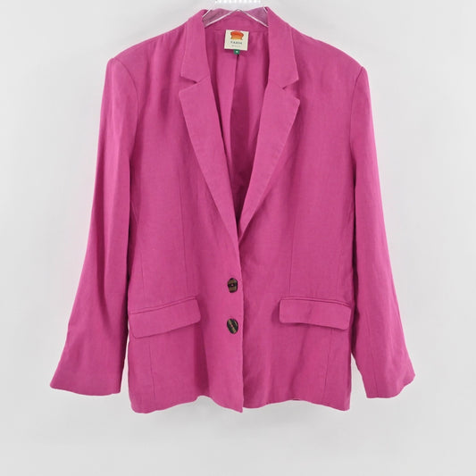 FARM RIO Womens Oversized Linen Blazer Size M Pink Single Breasted Shoulder Pads