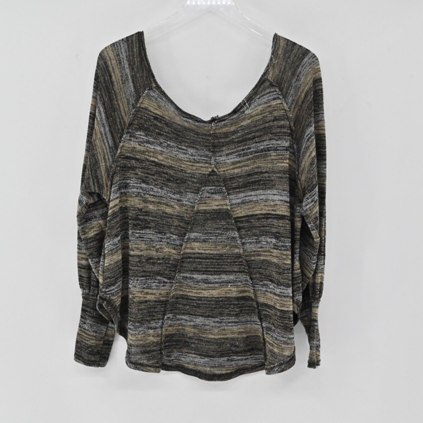 FREE PEOPLE Top Womens Size XS Black Brown Space Dye Stripe Oversized Knit USA