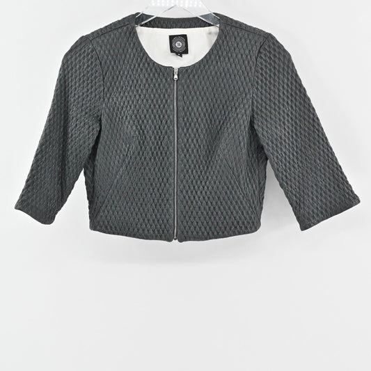 SUSAN BENDER Leather Jacket Sz 4 Charcoal Gray Cropped Textured Zip Quiet Luxury