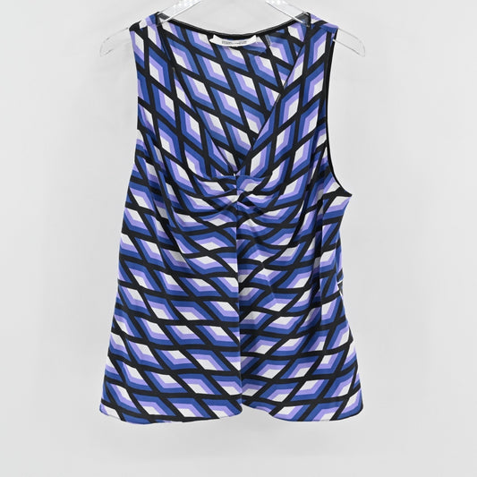 Diane Von Furstenberg Womens Mercer Silk Top Size XL Blue Geometric Sleeveless