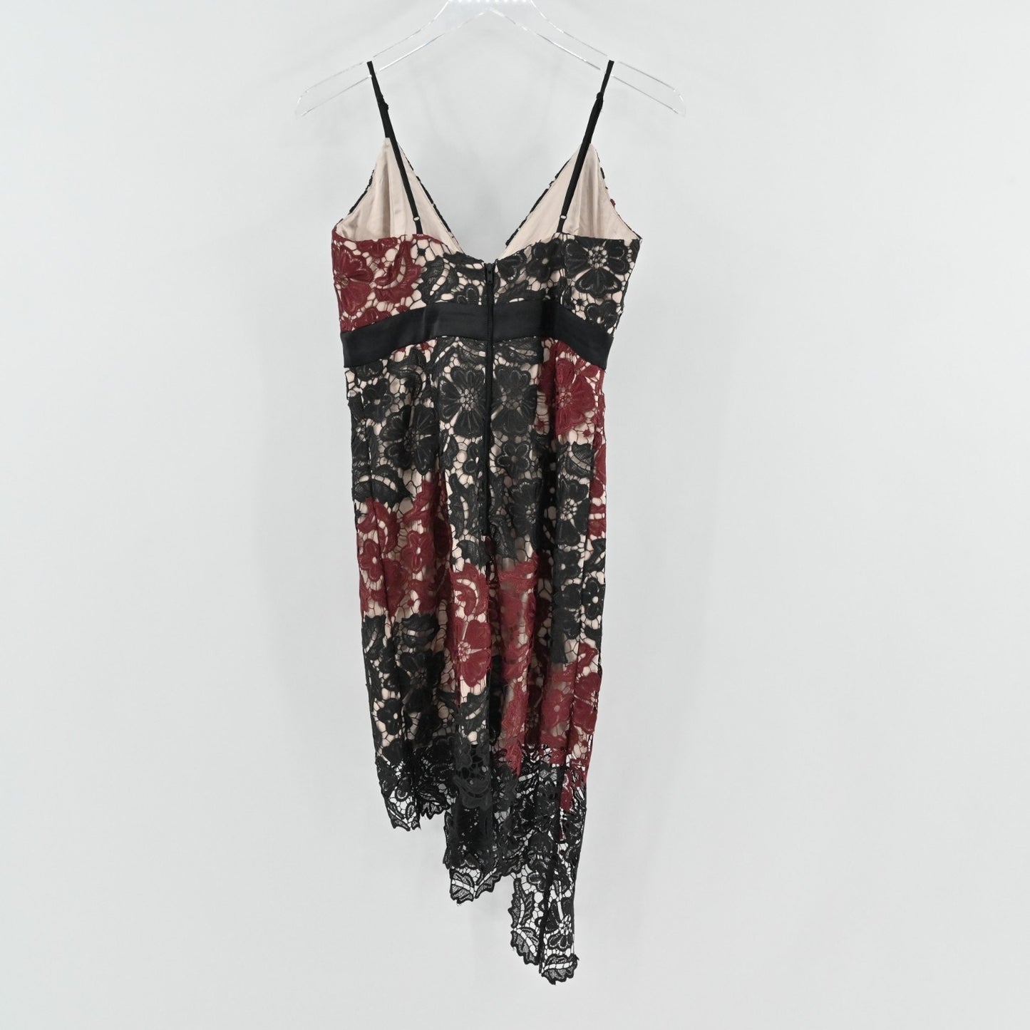 Bardot Eve Lace Asymmetrical Bodycon Dress Size S Black Burgundy Dark Romantic