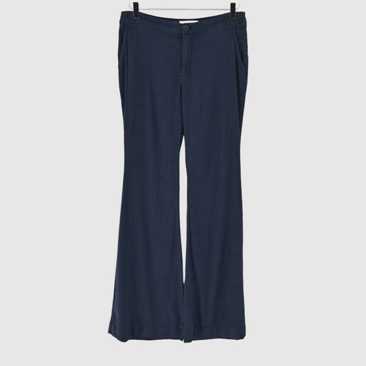 ANTHROPOLOGIE Pants Womens Size 4 Navy Blue Linen Blend High Rise Flare Wide Leg
