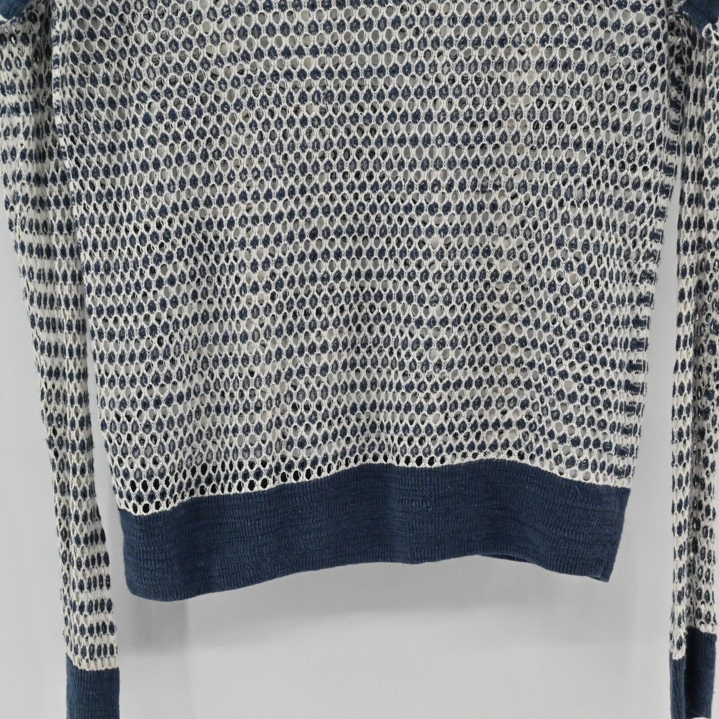 ABERCROMBIE FITCH Sweater Womens Size S Open Knit V Neck Long Sleeve Navy Ivory