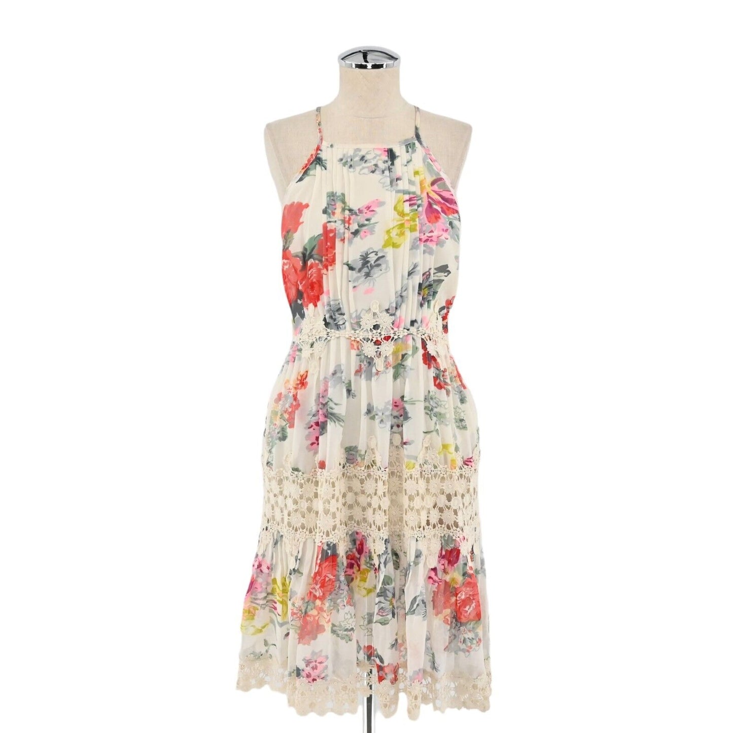 RANNA GILL by ANTHROPOLOGIE Dress Size M Kalila Halter Crochet Floral Coquette