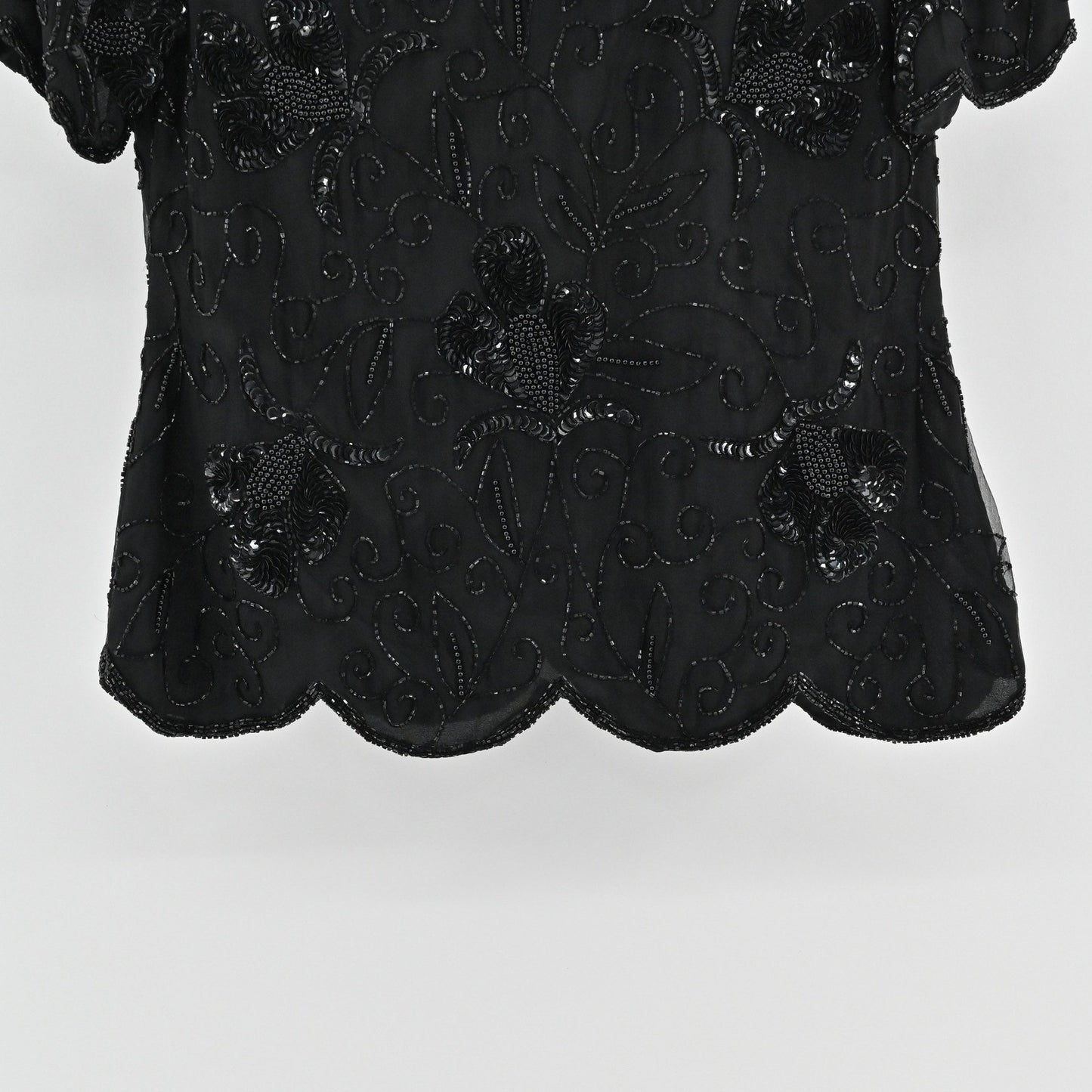 Vtg Stenay Silk Beaded Top Size S Black Sequin Whimsigoth Retro Glam Luxe Blouse