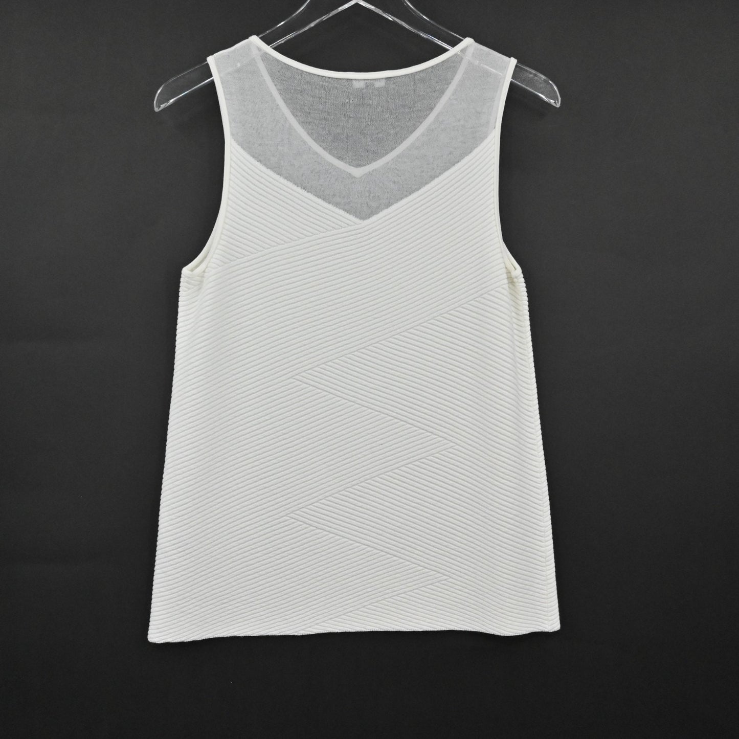 Lafayette 148 Womens White Ribbed Top Size S Structured Mesh Quiet Luxury Blouse