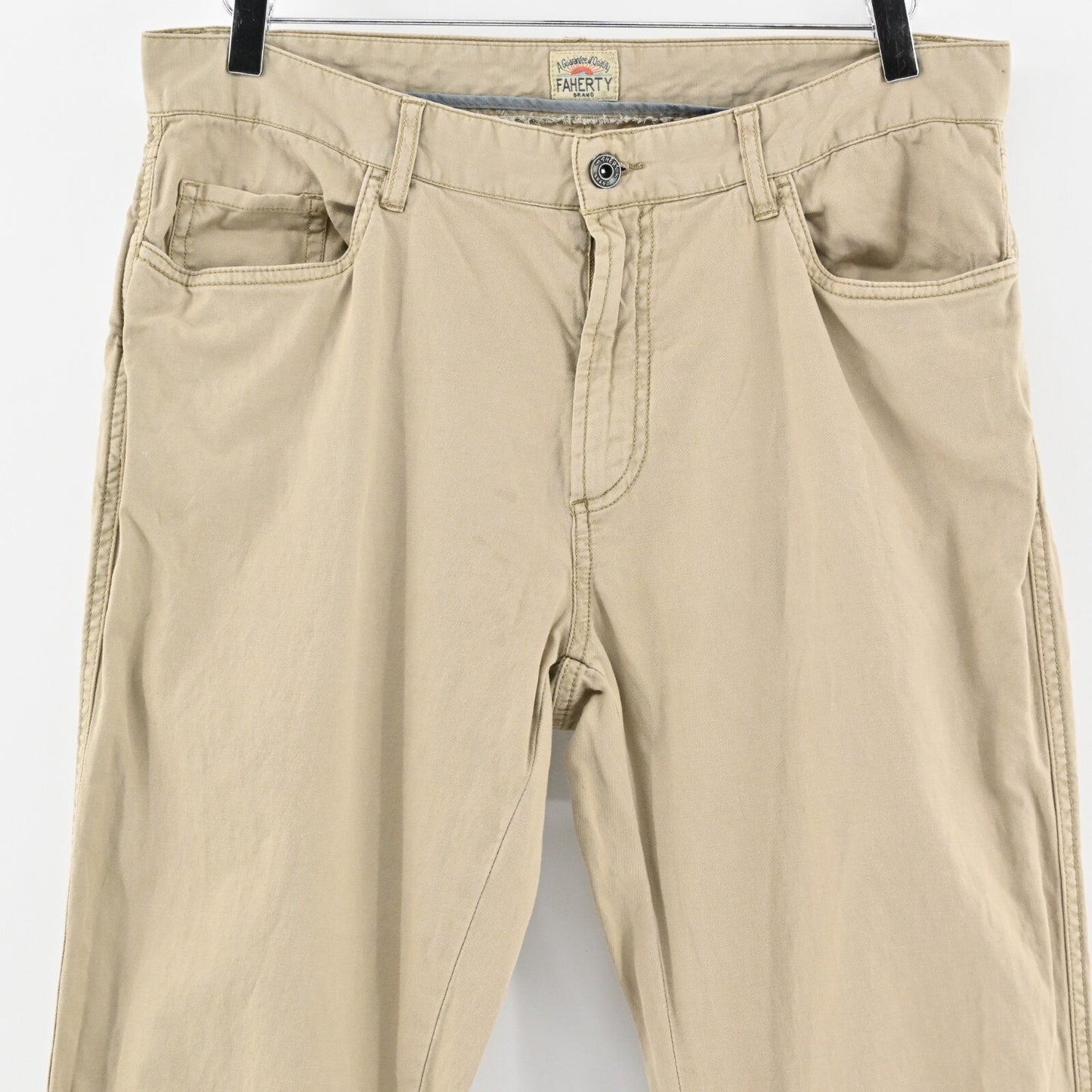 FAHERTY Mens Khaki Pants Size 34 Gorpcore Chino Slim Straight Leg Linen Casual