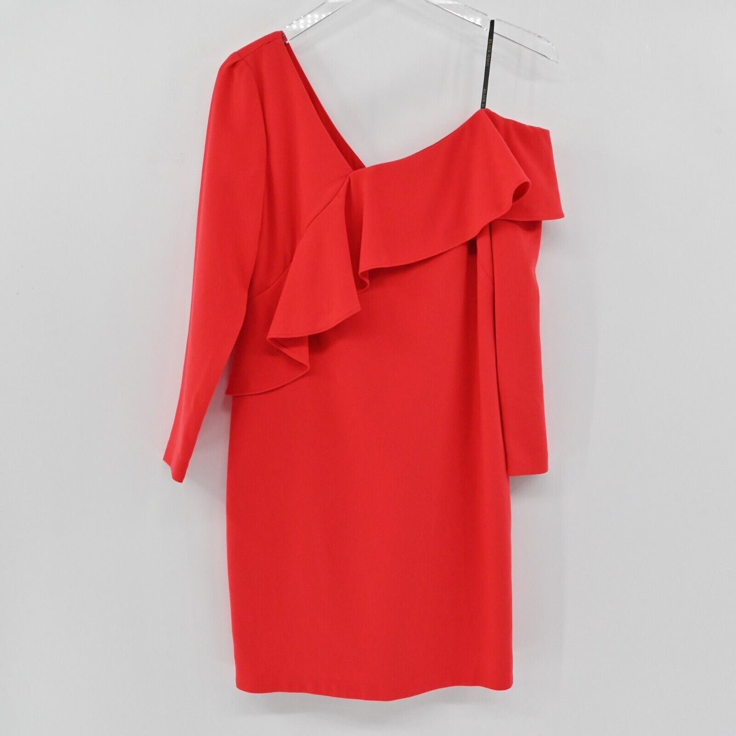 BLACK HALO Dress Womens Size 6 Tava Solid Red Ruffle Long Sleeve Mini Sheath