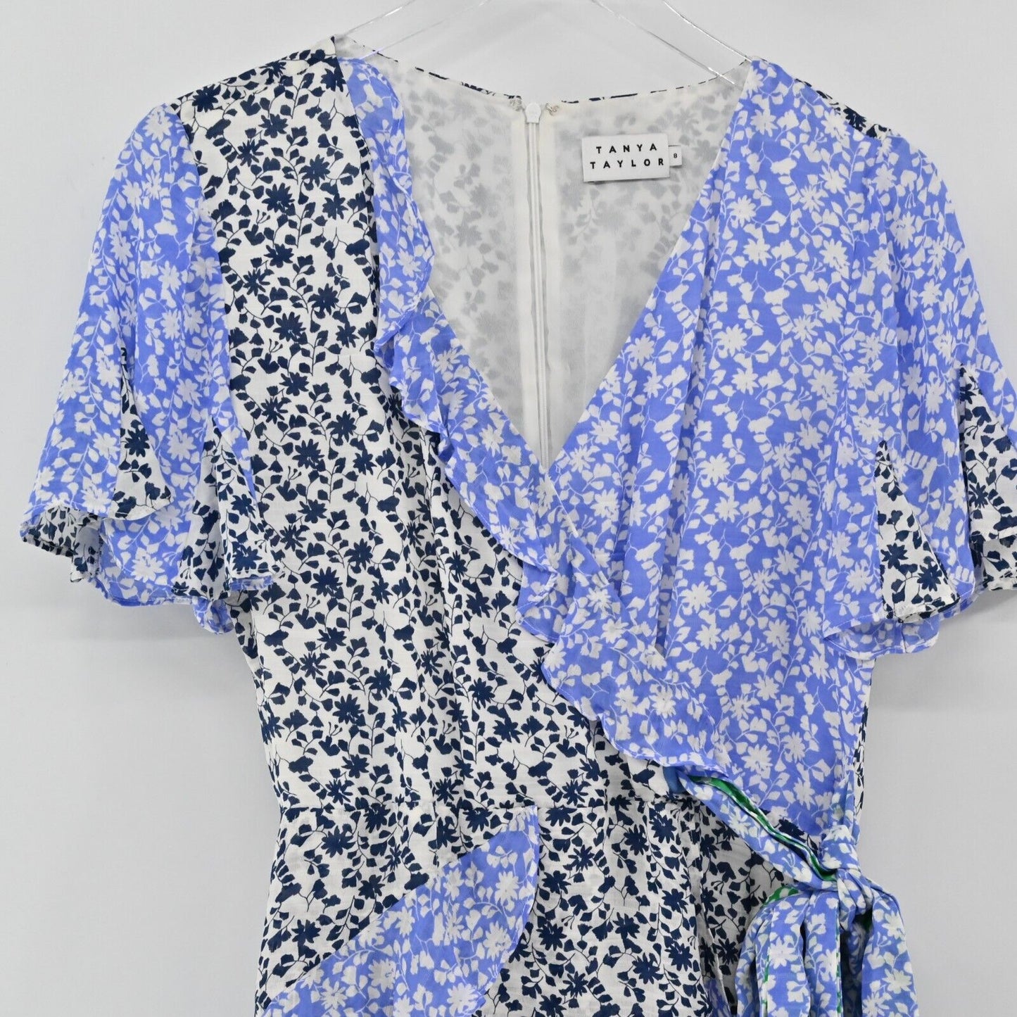 TAYNA TAYLOR Dress Womens Size 8 Bianka Revolve Belted Wrap Floral Ruffle Silk