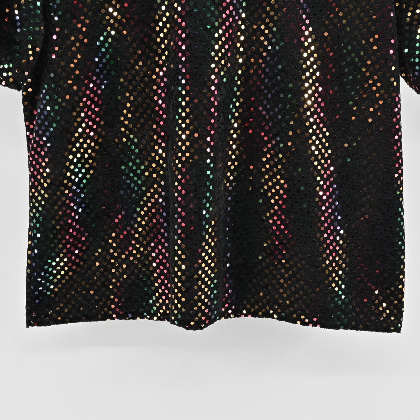 Vtg Kathie Lee Womens Rainbow Sequin Velvet Top Size M Black Retro Dopamine 80s