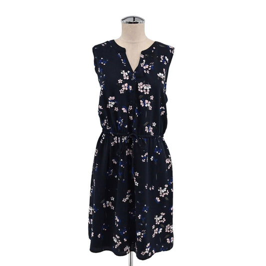 41 HAWTHORN Dress Womens Sz L Navy Blue Floral Sleeveless Tie Waist Claira Shirt