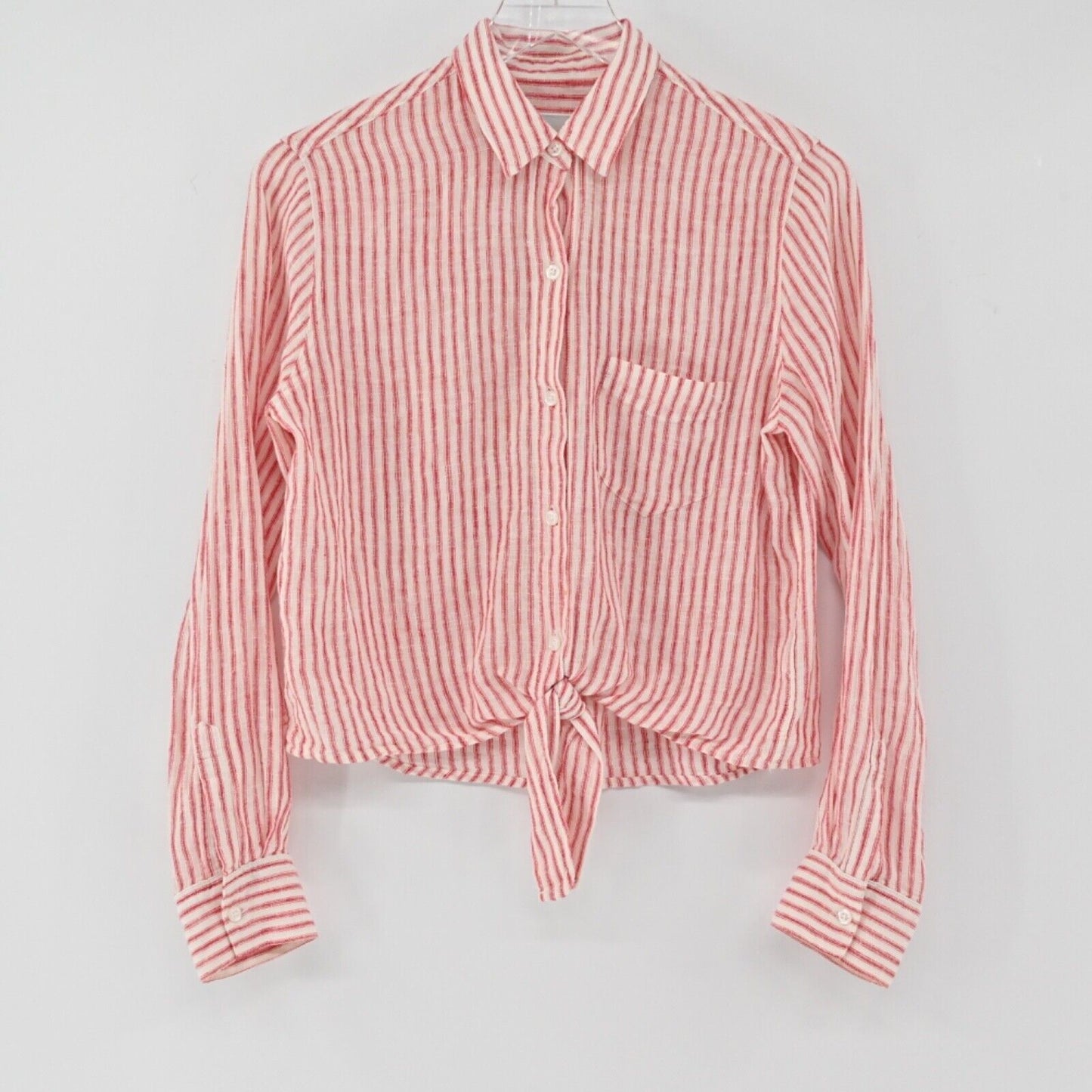 RAILS Top Womens Size XS Red White Belmont Stripe Linen Val Tie Front Button Up