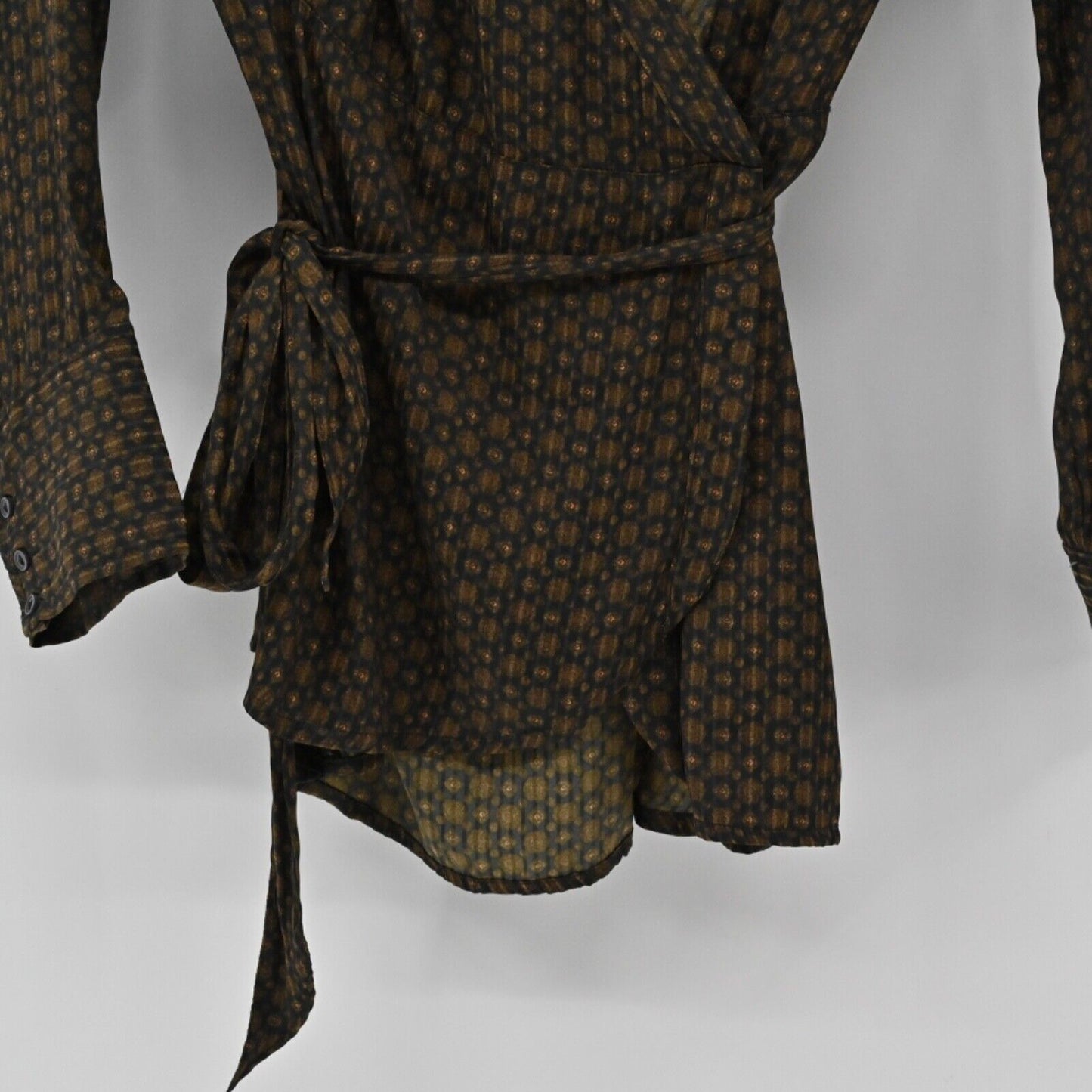 FREE PEOPLE Top Womens Sz S Black Twilight Combo Print Long Sleeve Arlo Tie Wrap