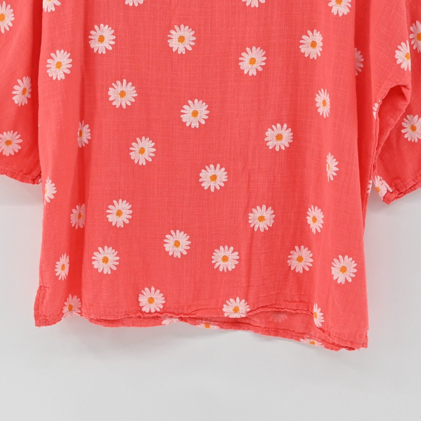 Italian Made Top Womens Size XXL Linen Daisy Flower Print Woven Relaxed Fit Fur