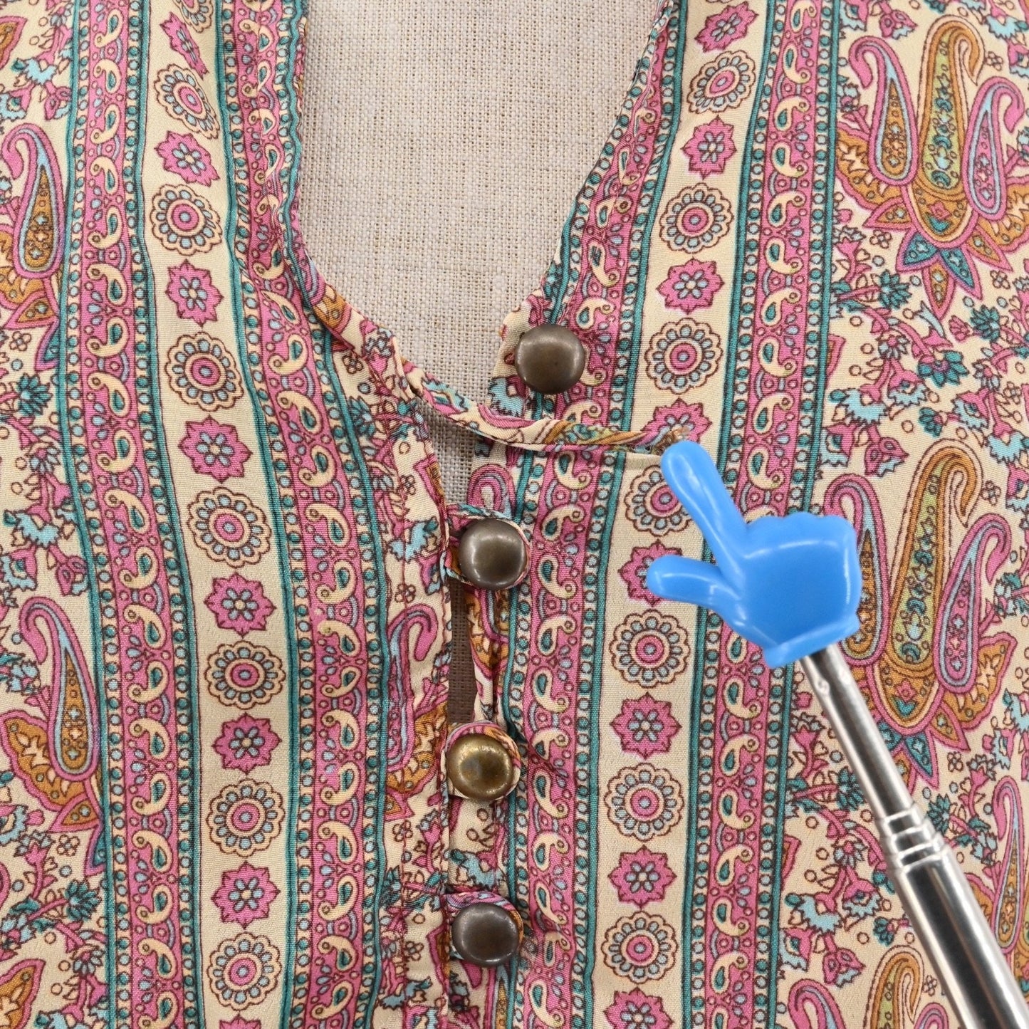 PERRY WALKER COLLECTIVE Cornelia Midi Dress Sz L Beige Paisley Silk Peasant Boho