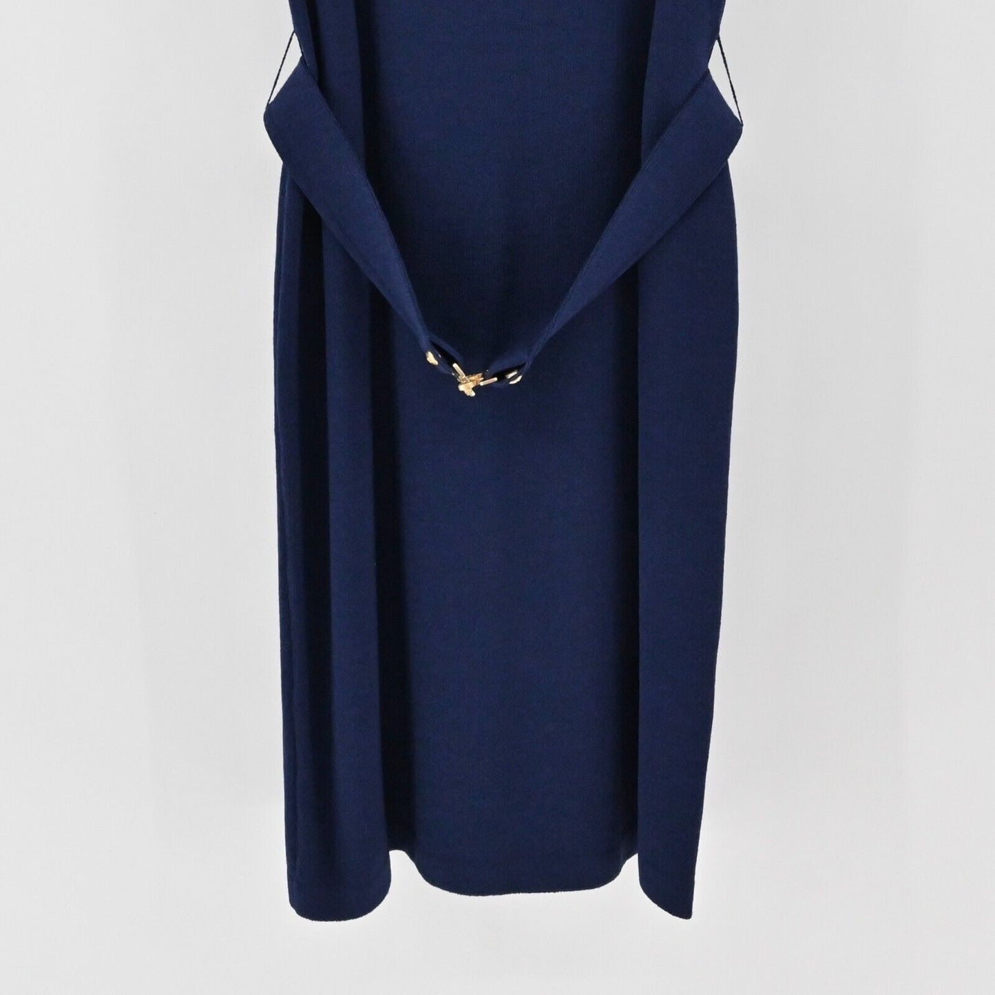 ST JOHN Dress Sz 10 Blue Santana Knit Wool Sheath Sleeveless COLLECTION Dog Show
