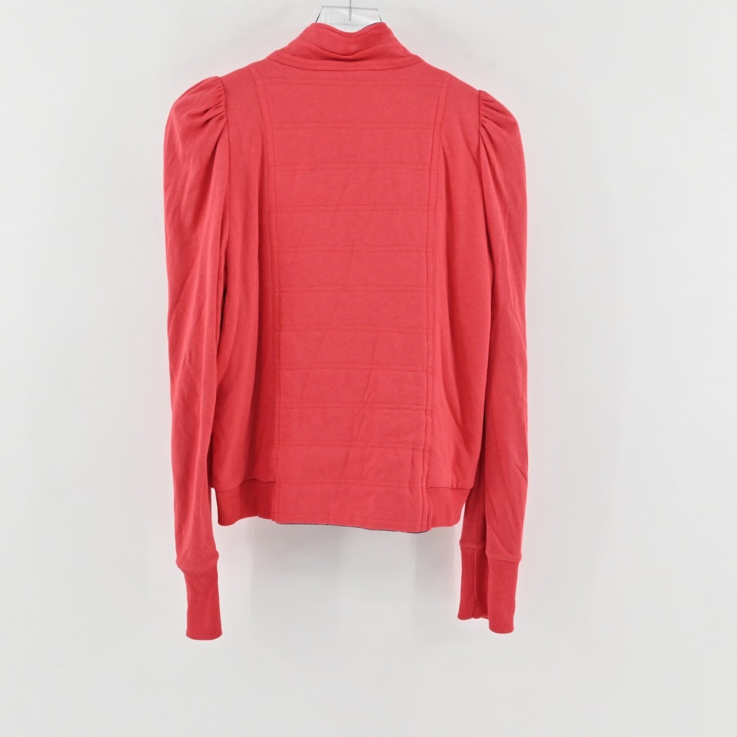 Marc Jacobs Womens Ruffle Front Jacket Size L Puff Sleeve Coral Pink Blue Soft