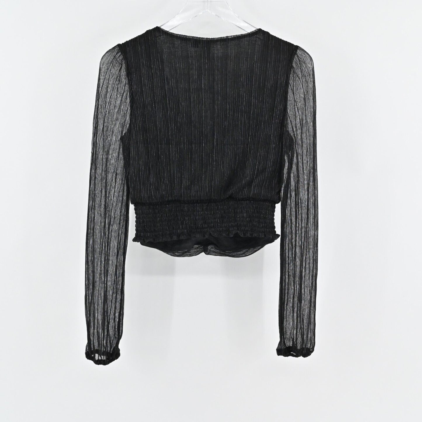 JOIE Top Womens Size S Black Metallic VNeck Gathered Blouse Semi Sheer Sleeves