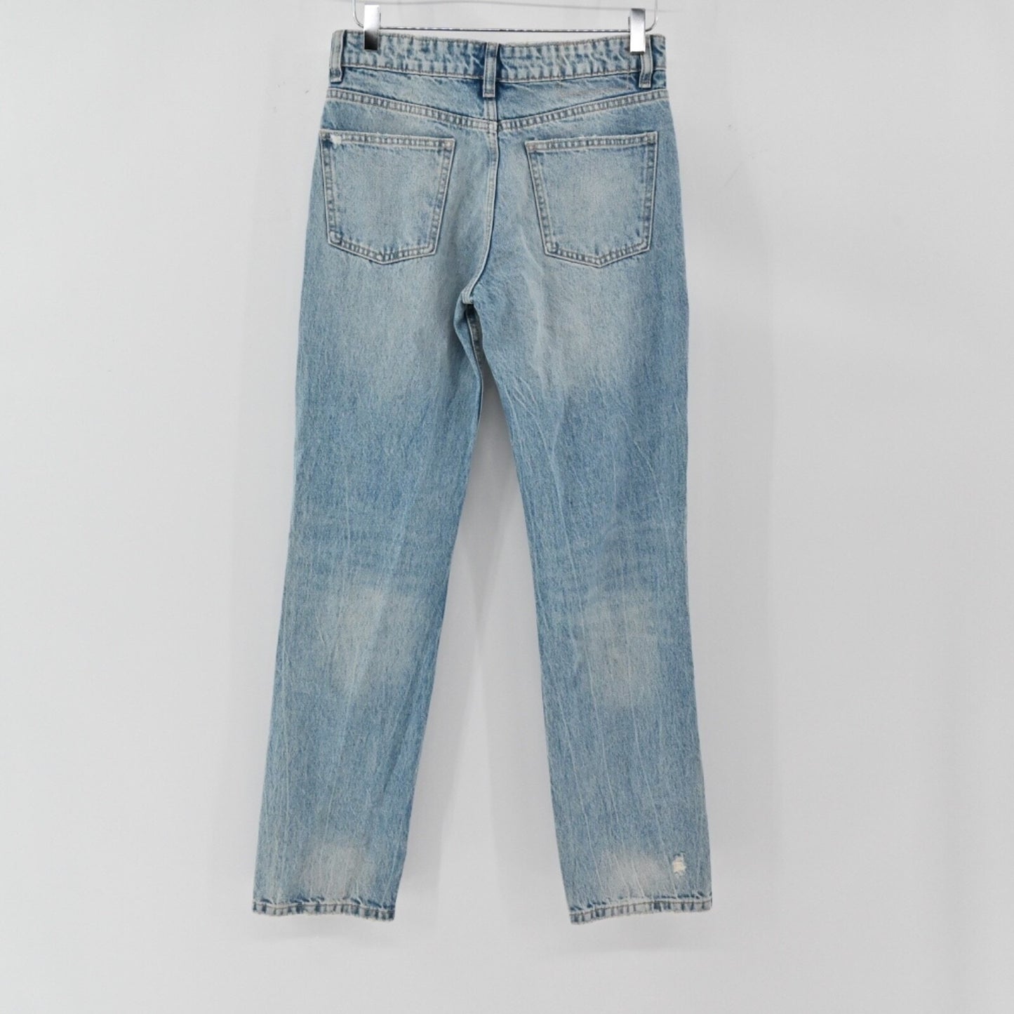 ZARA Womens Button Fly Jeans Size 4 Straight Leg Light Wash Distressed Mid Rise