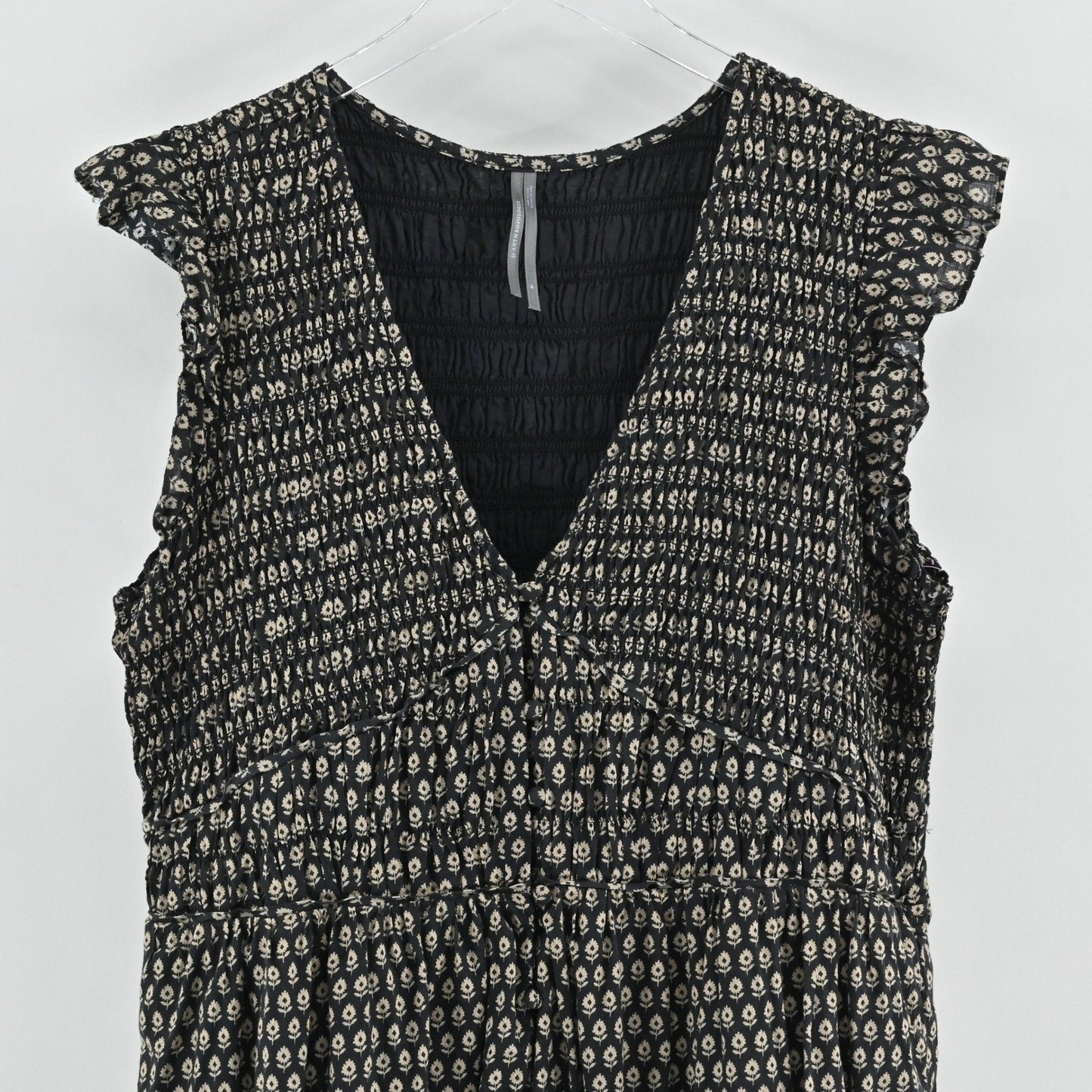 Anthropologie Peregrine Midi Dress Womens Size XL Neutral Motif Smocked Tiered