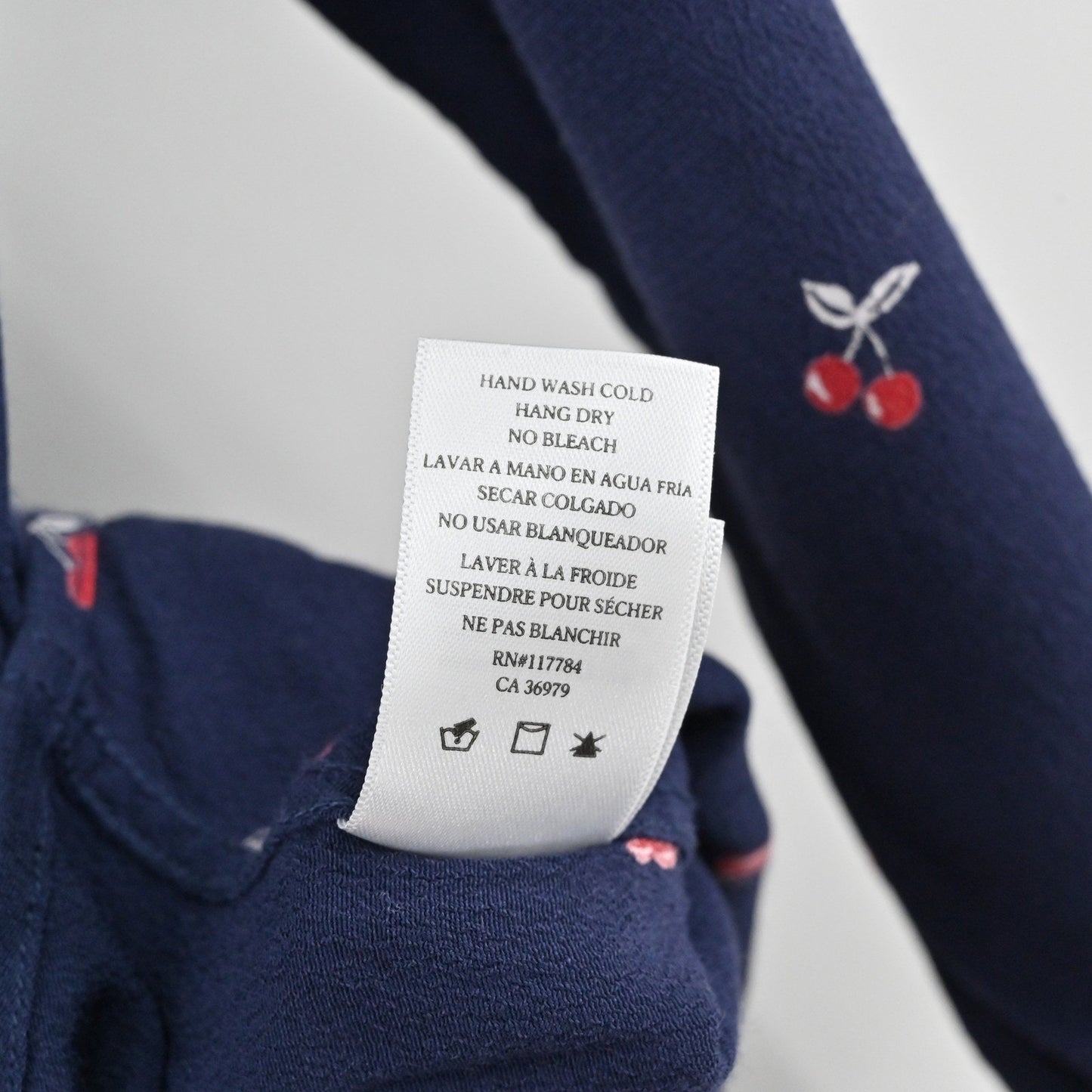 Rails Womens Kate Top Size XS Cherry Print Preppy Button Navy Blue Long Sleeve