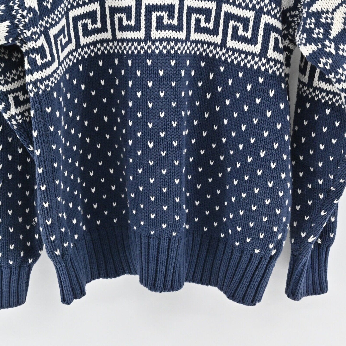 Vtg GAP Sweater Womens Sz L Blue Fair Isle 100% Cotton Chunky Knit Crew Neck 80s