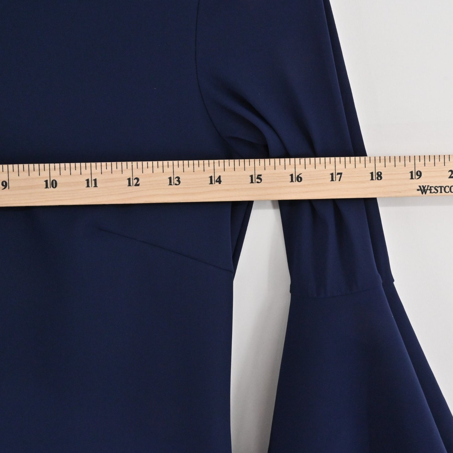 Chiara Boni Natalia Navy Blue Dress Size 38 Bell Sleeve Bateau Neck Stretch