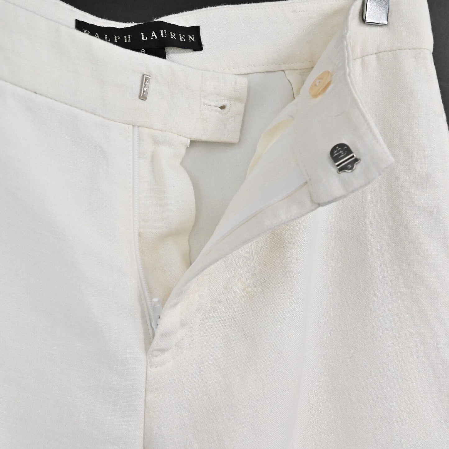 RALPH LAUREN Black Label Pants Womens Sz 6 White Linen Blend Cropped Wide Leg