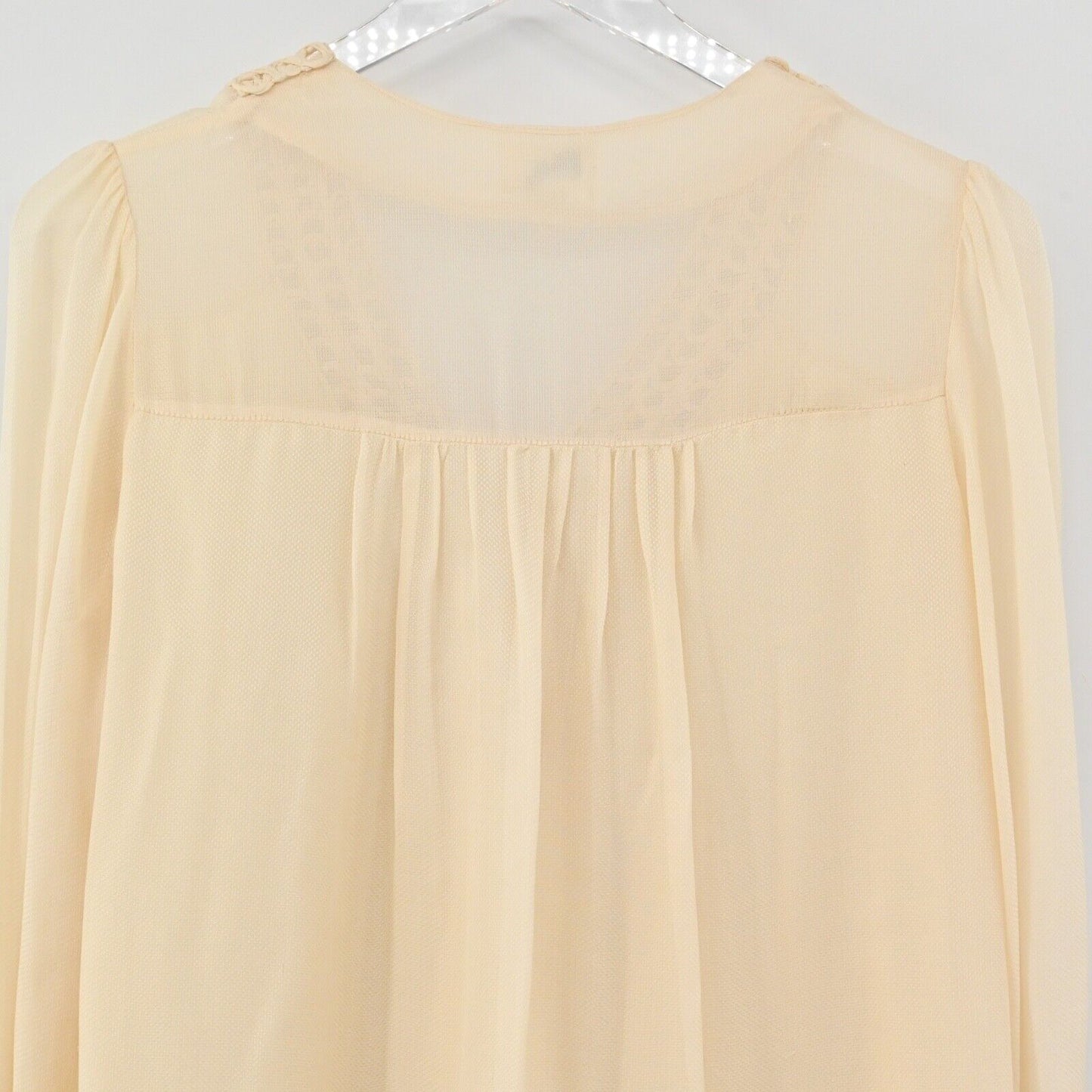 Vtg MILLY Top Womens Sz 4 Cream 100% Silk Eyelet V Neck Balloon Sleeve Retro USA