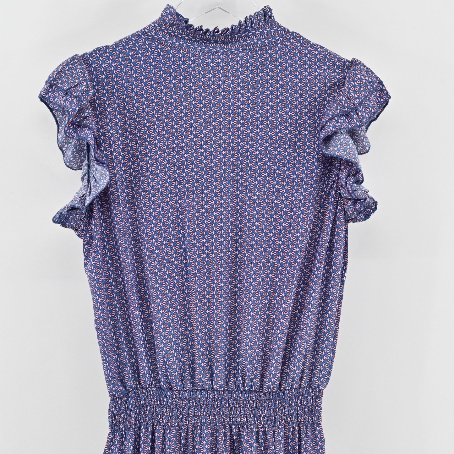 PERRY WALKER COLLECTIVE Cornelia Midi Dress Size M Blue Floral Silk Peasant Boho