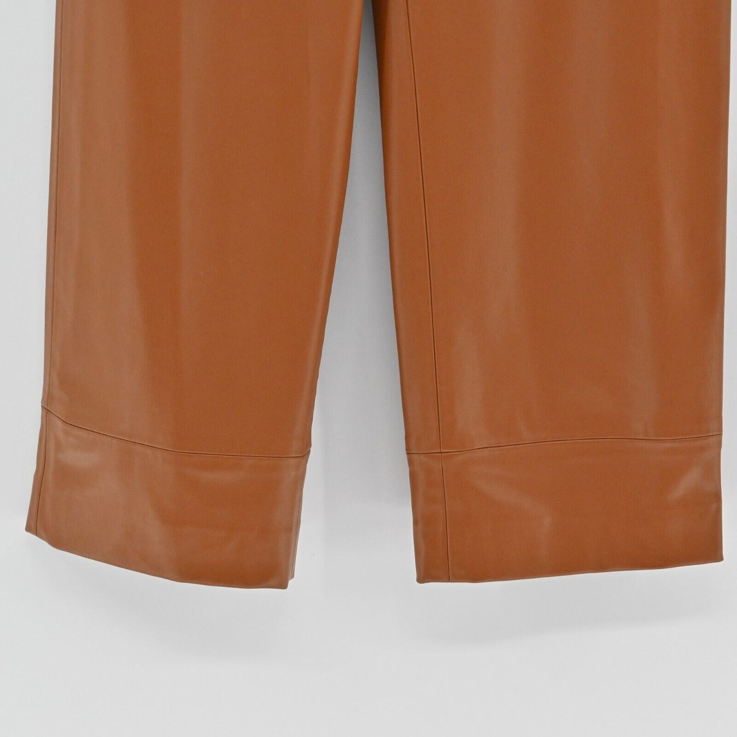 ZARA Pants Womens Size XS Brown Faux Leather High Rise Button Fly Straight Leg