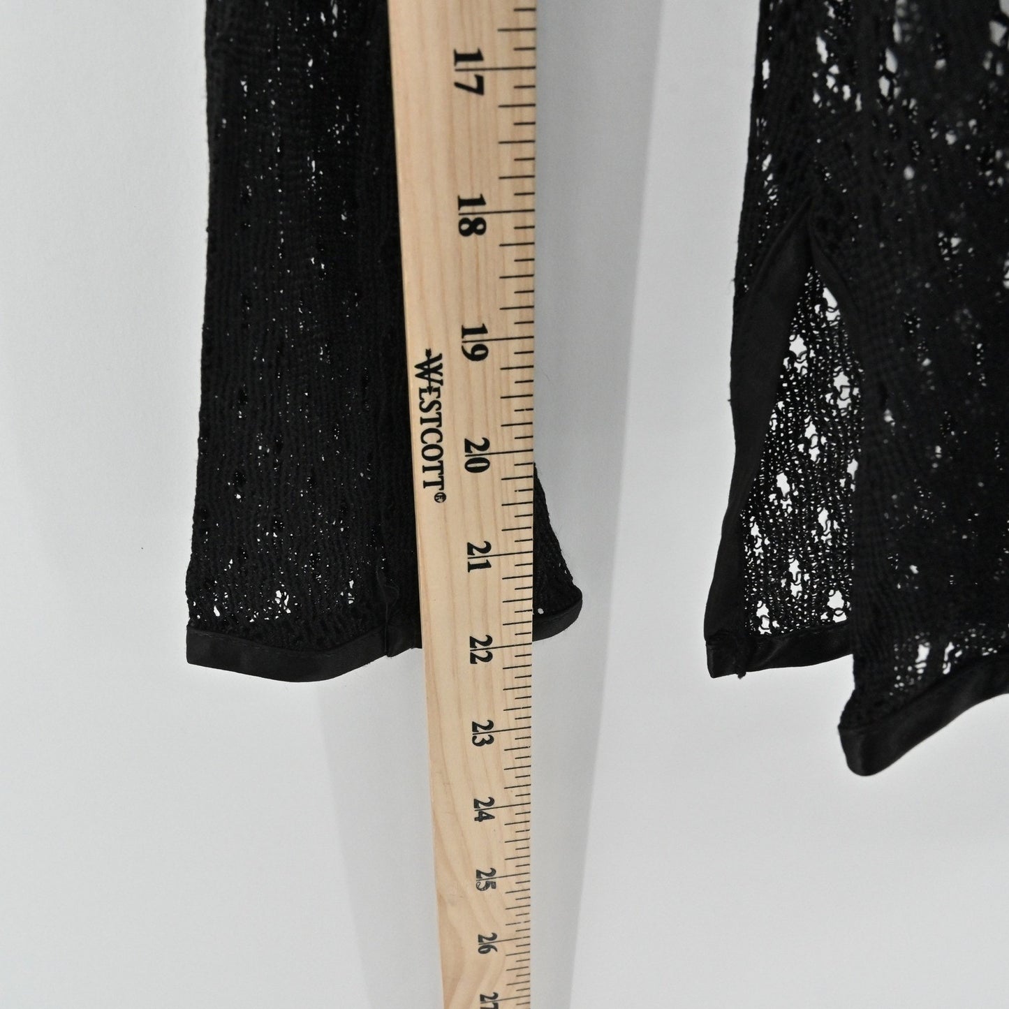 Vtg Y2k Mica Womens Black Knit Crochet Top Size 4 Sheer Mesh Button Long Sleeve