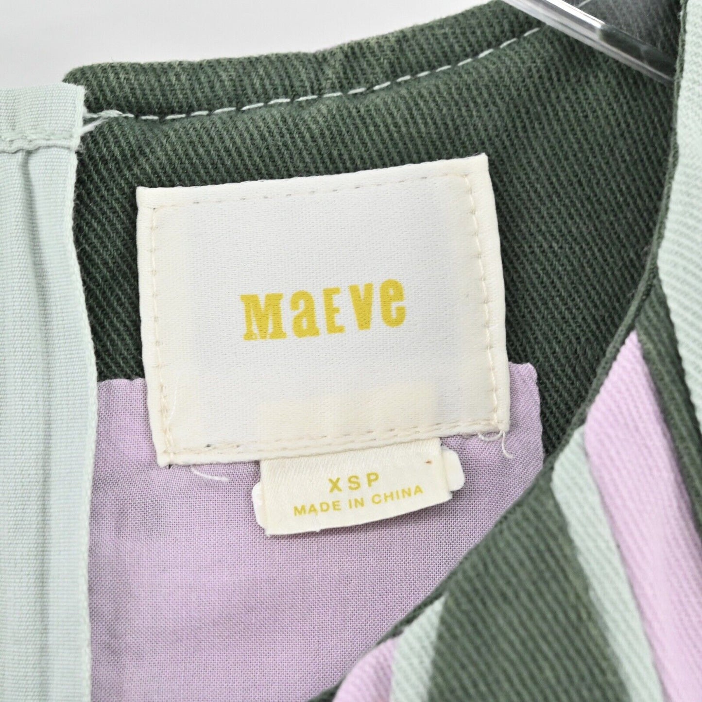 ANTHROPOLOGIE Dress Sz XSP MAEVE Keri A Line Green Stripe Cotton Linen Mini 60s
