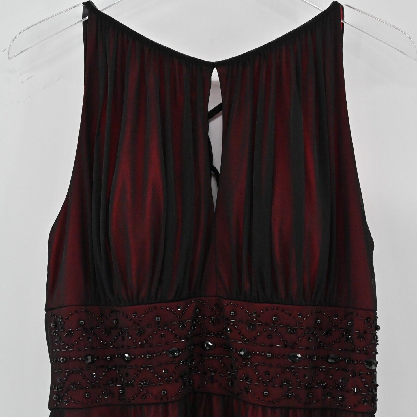 LA NOUVELLE RENAISSANCE Dress Womens Sz 10 Black Red Mesh Embellished Sleeveless