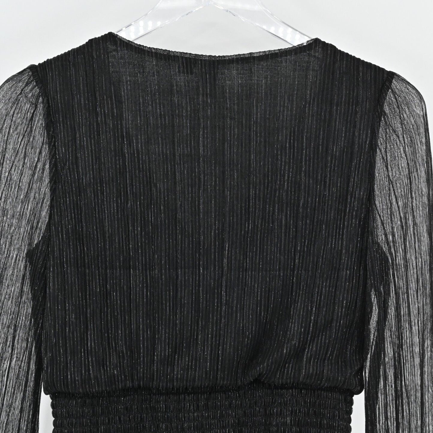 JOIE Top Womens Size S Black Metallic VNeck Gathered Blouse Semi Sheer Sleeves