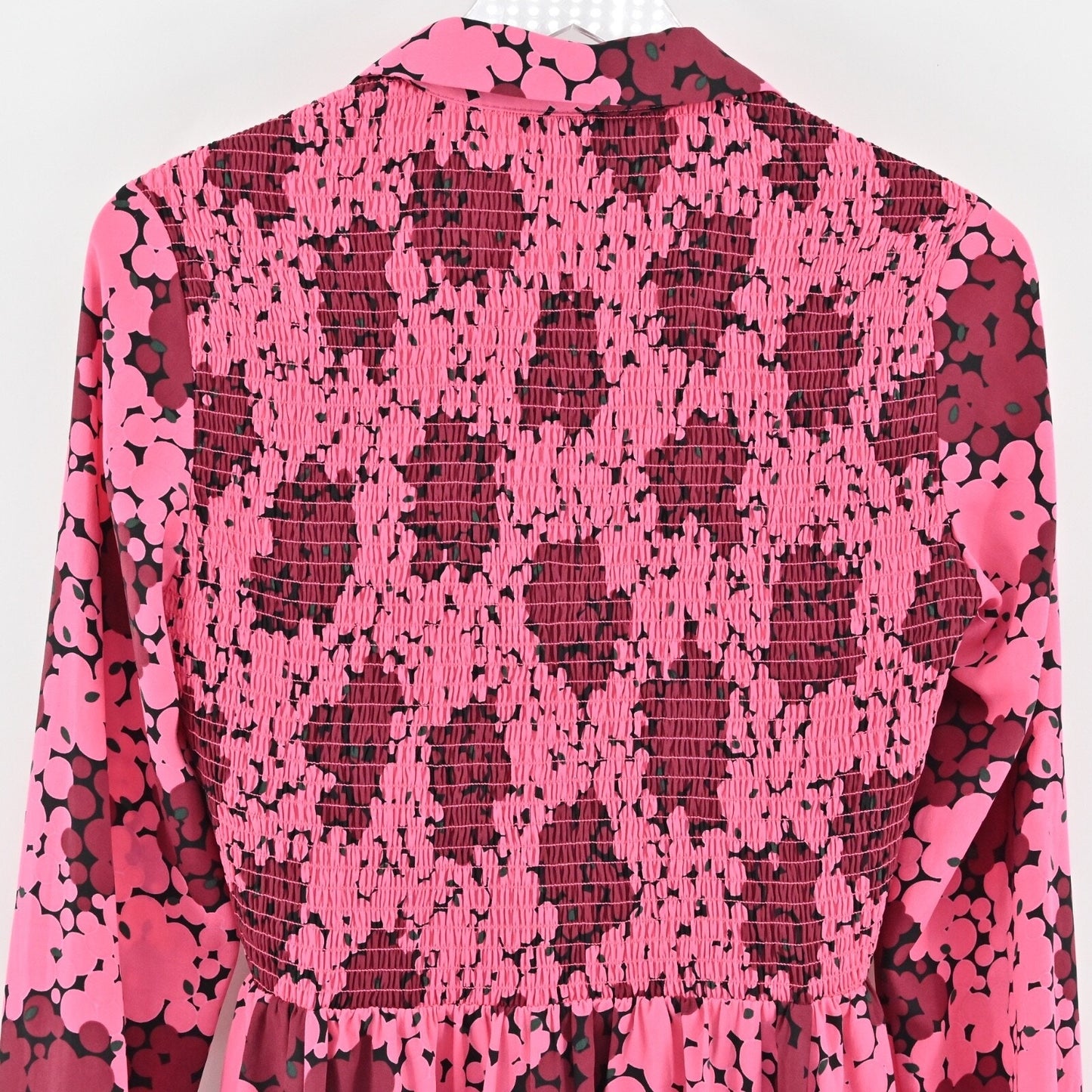 KATE SPADE Bubble Dot Smocked Shirt Dress Size 2 Pink Long Sleeve Retro Preppy