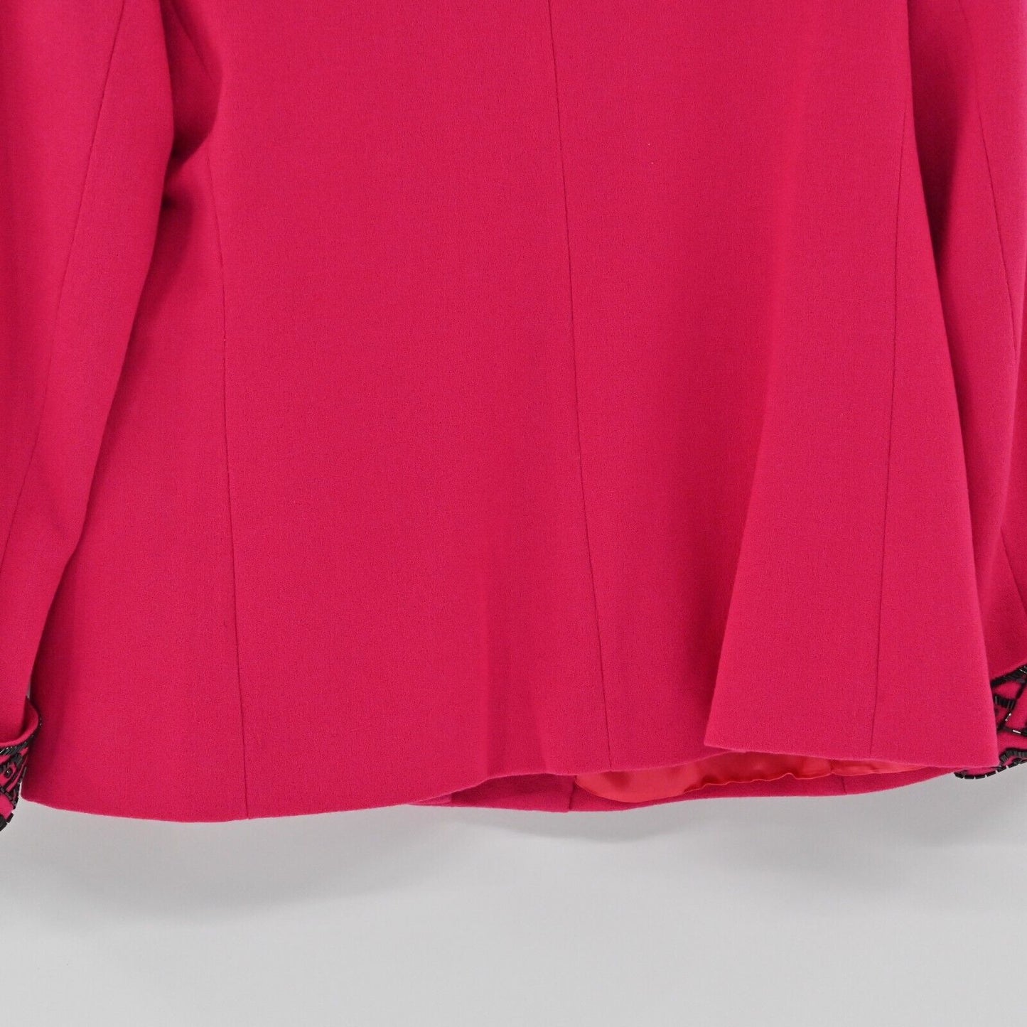 Vtg LILLIE RUBIN Skirt Suit Womens Size 10 Hot Pink Black Beaded 80s