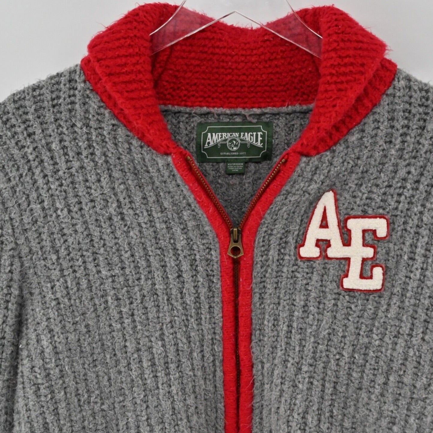 AMERICAN EAGLE Cardigan Womens Sz XS Gray Full Zip Crop Retro Varsity Letterman