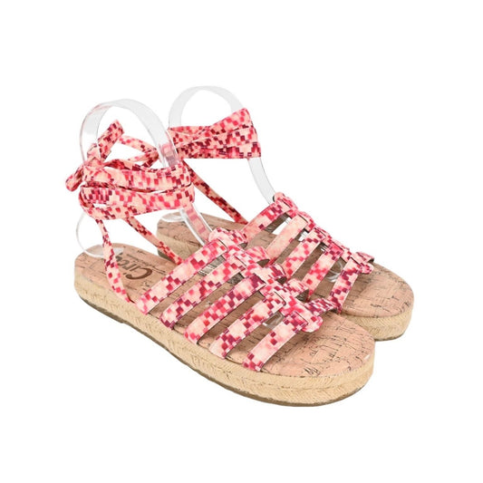 SAM EDELMAN Sandals Womens Size 7.5 CIRCUS Pink Ariel Espadrille Ankle Tie Strap