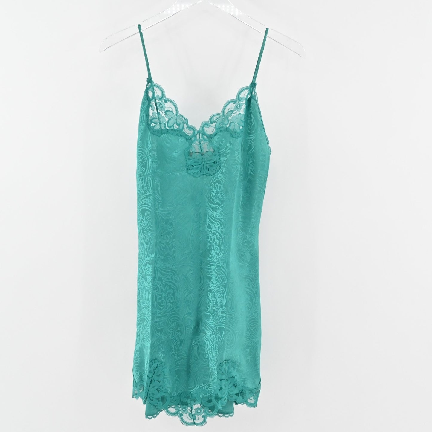 Vtg 80s Slip Dress Womens Sz S Emerald Green Sleeveless Chemise Nightie VAL MODE