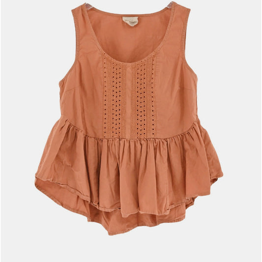 ANTHROPOLOGIE Womens Sienna Peplum Top Sz 2 Orange Boho Cotton Vanessa Virginia