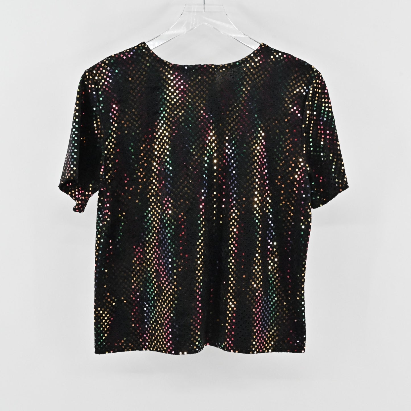 Vtg Kathie Lee Womens Rainbow Sequin Velvet Top Size M Black Retro Dopamine 80s
