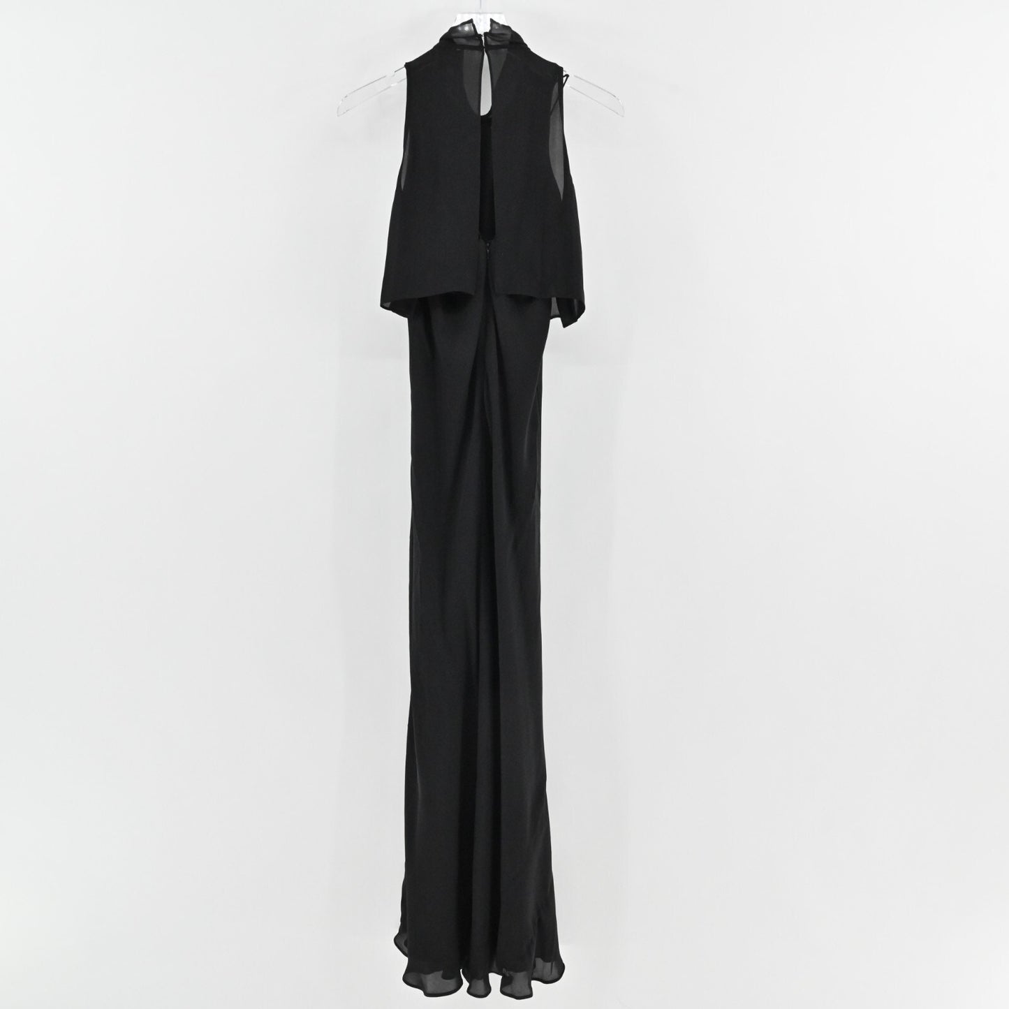 REISS Adella Dress Size 2 High Neck Black Silk Sleeveless Overlay Classic Maxi
