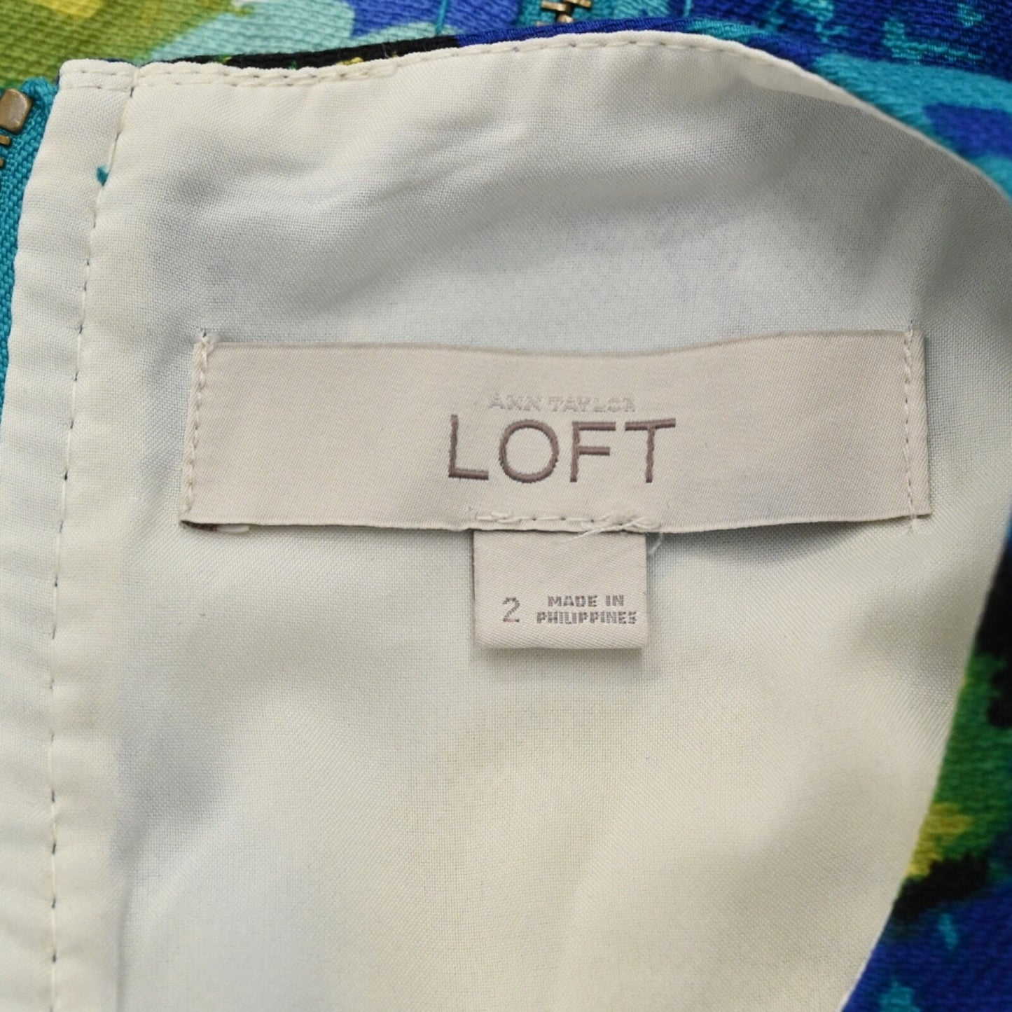 LOFT Floral Shift Dress Size 2 Blue Cotton Preppy Brunch Wedding Guest Church