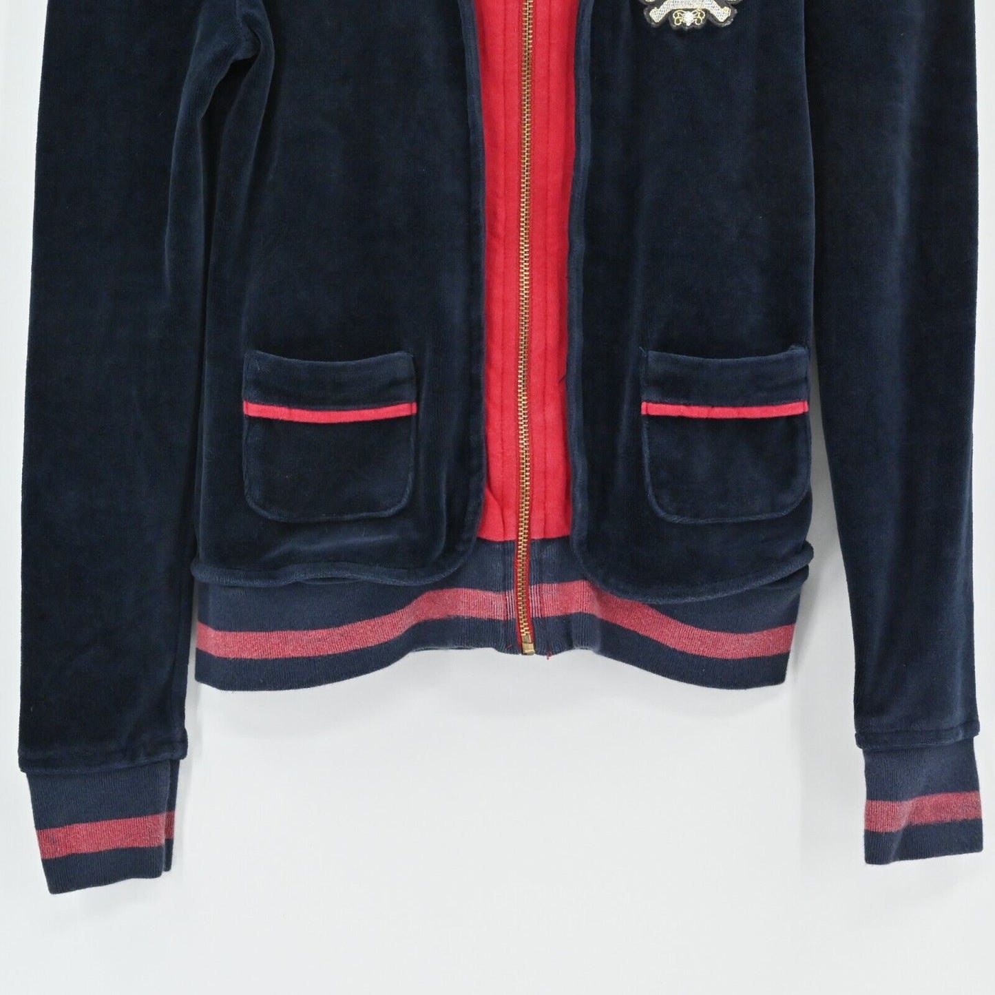 Y2k JUICY COUTURE Velour Track Jacket Womens Sz XS Navy Puff Sleeve Embroidered