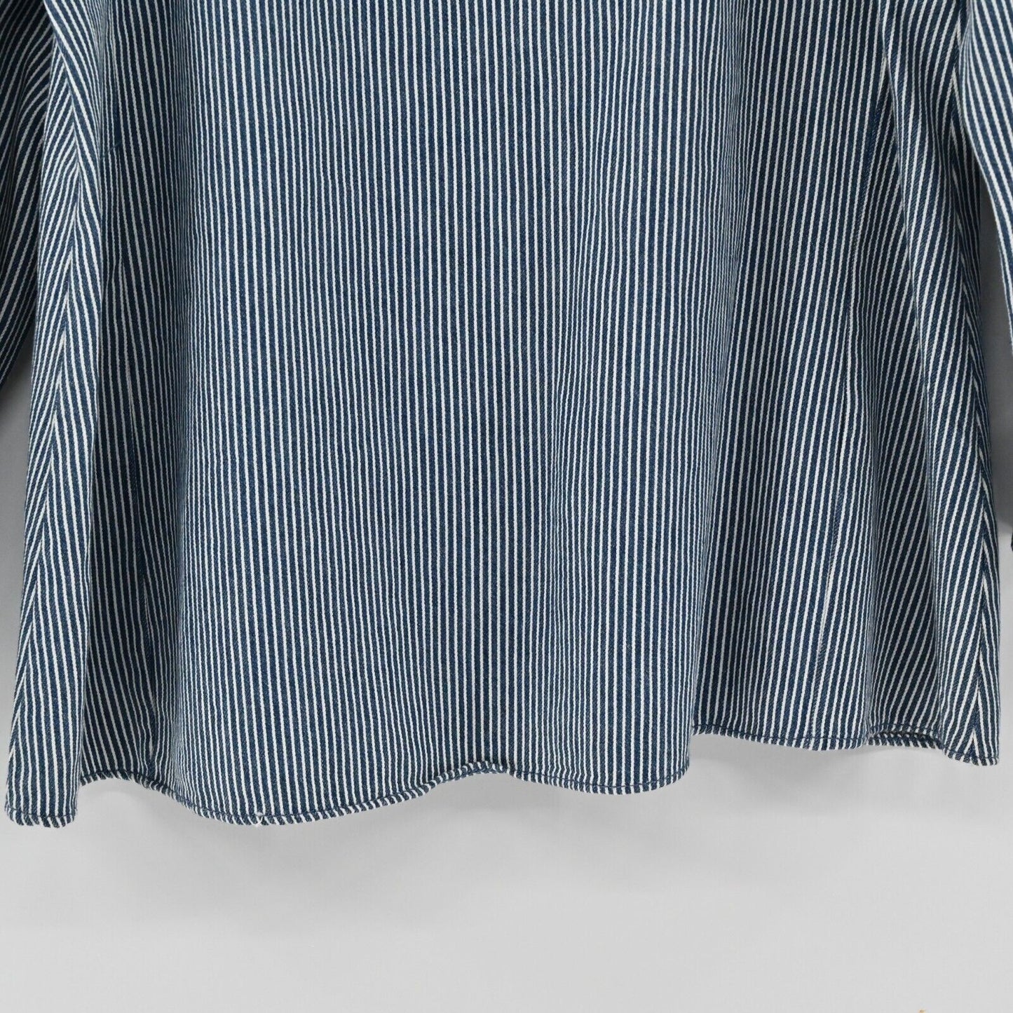 ZARA Top Womens Size XS Blouse Floral Embroidered Stripe Balloon Sleeve Denim