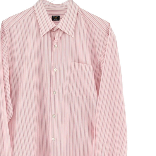 Vtg SOLEMARE Dress Shirt Mens Size 42 Pink Stripe 100% Cotton Office Italy 00s