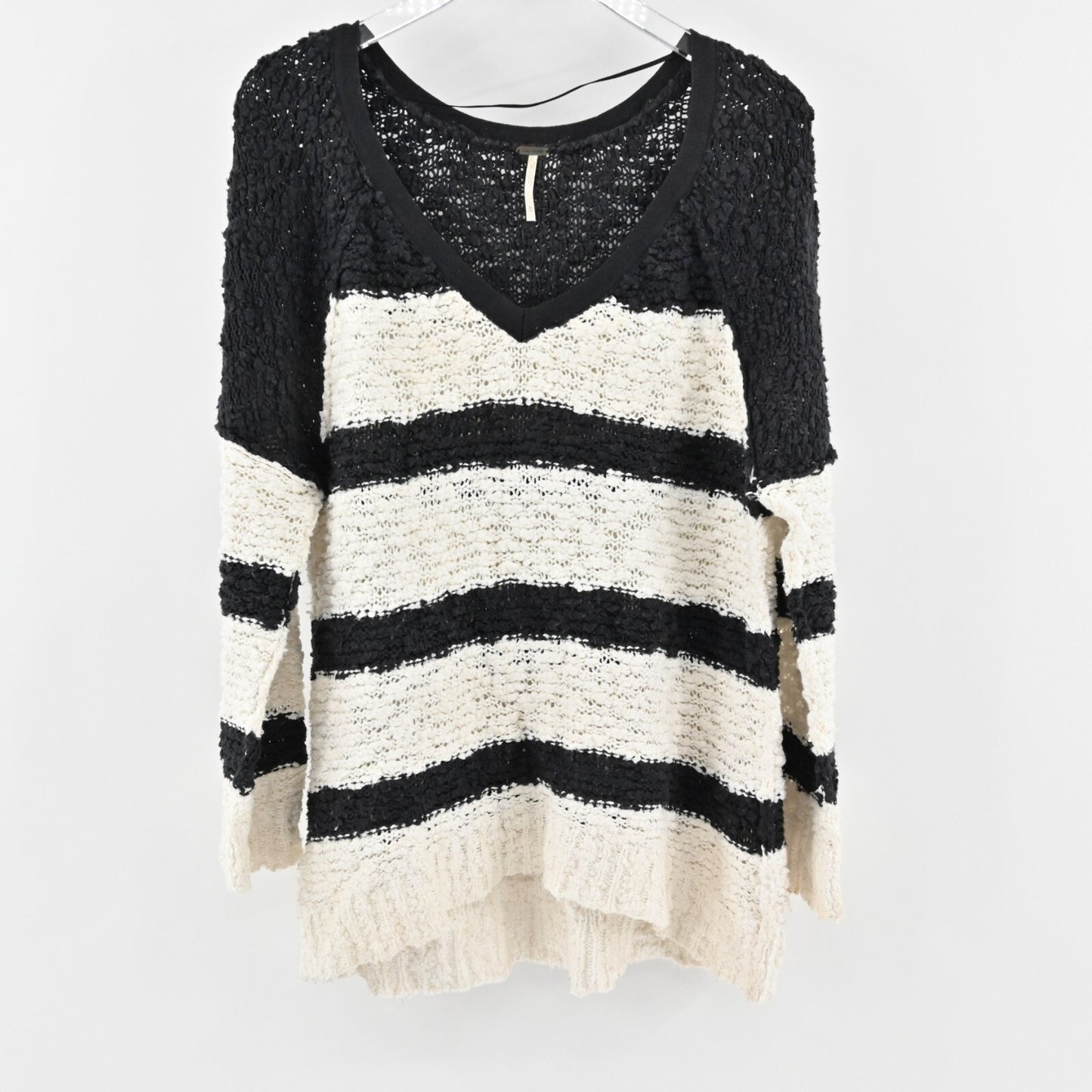 FREE PEOPLE Sweater Womens Size M Songbird Knit VNeck Rugby Stripe Oversized